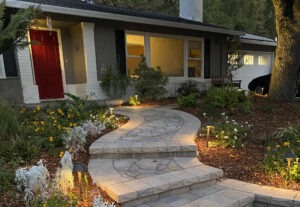 Front yard remodel with paver walkway